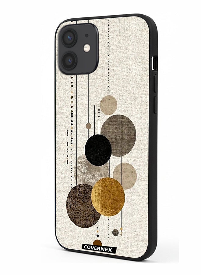 Covernex Apple iPhone 12 Protective Case Cover Printed Featuring Neutral Tones Circular and Linear Art - Image 1