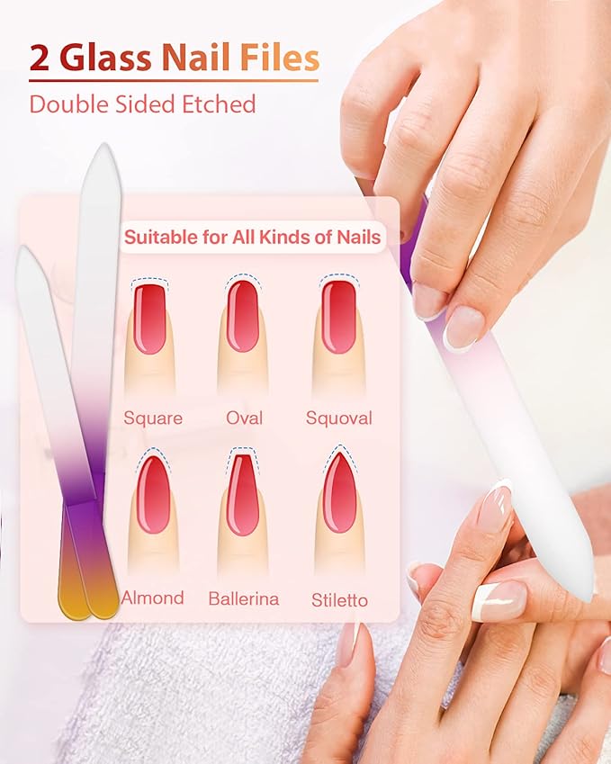 HealPure Glass Nail File and Shiner 4PC Double Sided Etched Crystal Nail Buffer Files and Nano Nail Polishers Professional Salon Manicure Tools Kit for Acrylic and Natural Nail Black - Image 2