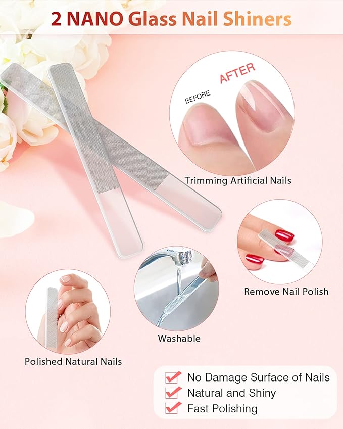 HealPure Glass Nail File and Shiner 4PC Double Sided Etched Crystal Nail Buffer Files and Nano Nail Polishers Professional Salon Manicure Tools Kit for Acrylic and Natural Nail Black - Image 3