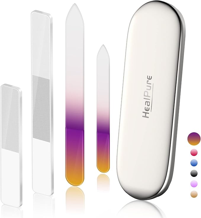 HealPure Glass Nail File and Shiner 4PC Double Sided Etched Crystal Nail Buffer Files and Nano Nail Polishers Professional Salon Manicure Tools Kit for Acrylic and Natural Nail Black - Image 1