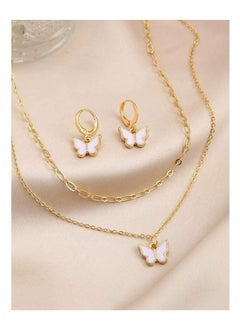 Unique women necklace and earrings with butterfly design in golden color