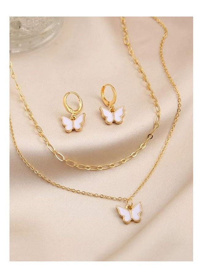 Generic - Unique women necklace and earrings with butterfly design in golden color - Image 1