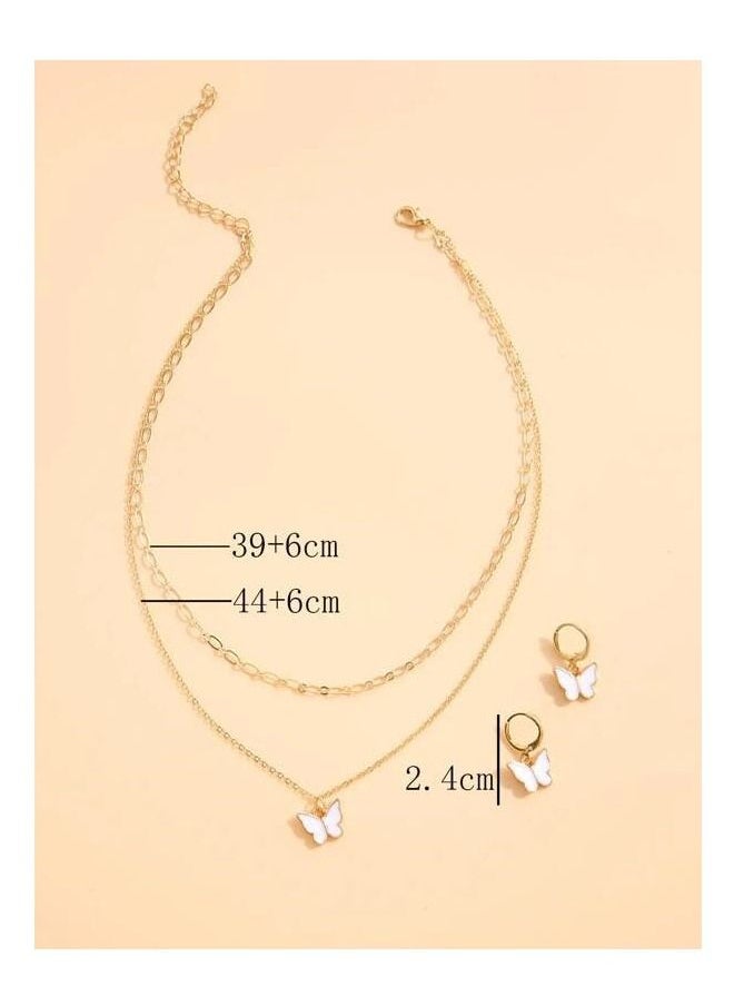 Generic - Unique women necklace and earrings with butterfly design in golden color - Image 1
