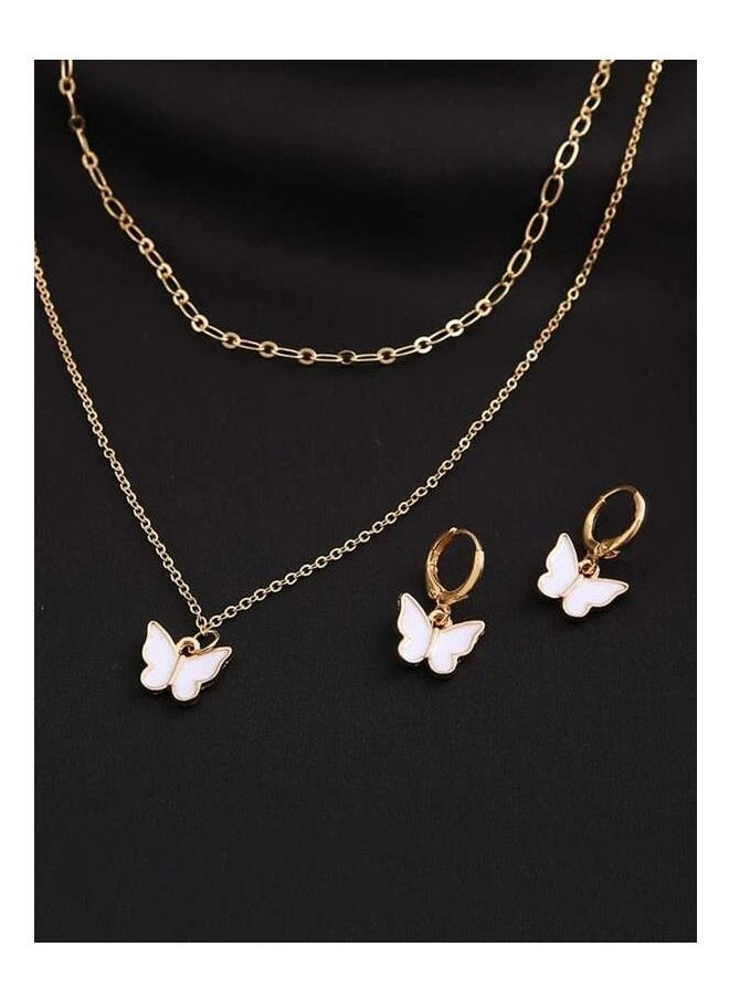 Generic - Unique women necklace and earrings with butterfly design in golden color - Image 1
