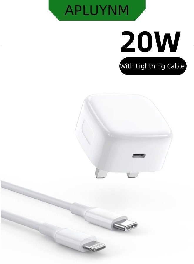 أبلينم شاحن سريع 20 واط لأجهزة آيفون | شاحن جداري سريع بمنفذ USB-C مع كابل USB-C إلى Lightning (طوله 2 متر) متوافق مع أجهزة آيفون 14/14 برو/14 برو ماكس/13/12/SE 2020/11/XR/XS ماكس/X/آيباد - Image 1