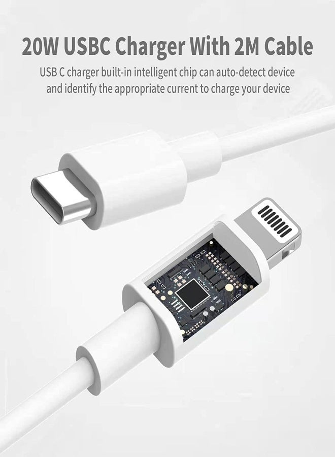 أبلينم شاحن سريع 20 واط لأجهزة آيفون | شاحن جداري سريع بمنفذ USB-C مع كابل USB-C إلى Lightning (طوله 2 متر) متوافق مع أجهزة آيفون 14/14 برو/14 برو ماكس/13/12/SE 2020/11/XR/XS ماكس/X/آيباد - Image 2