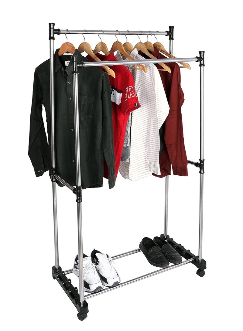 فيند رف ملابس تلسكوبي من الفولاذ المقاوم للصدأ قابل للتعديل بعمود مزدوج - Image 2