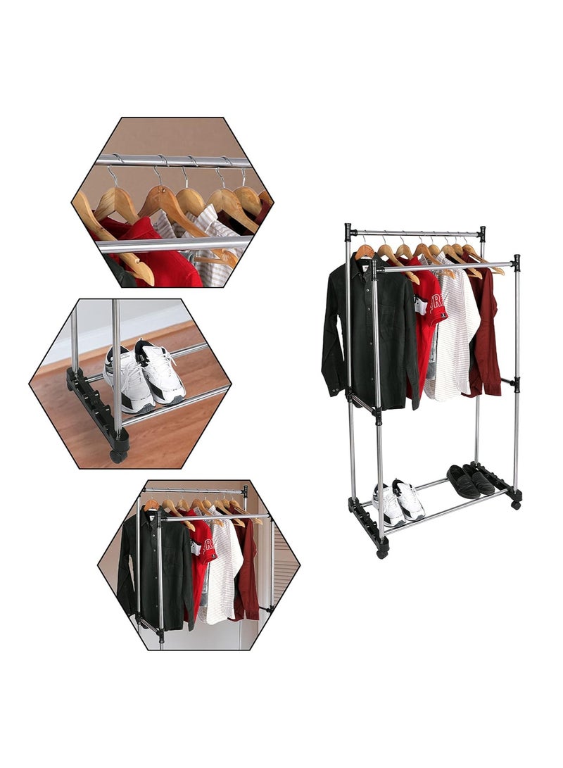 فيند رف ملابس تلسكوبي من الفولاذ المقاوم للصدأ قابل للتعديل بعمود مزدوج - Image 3