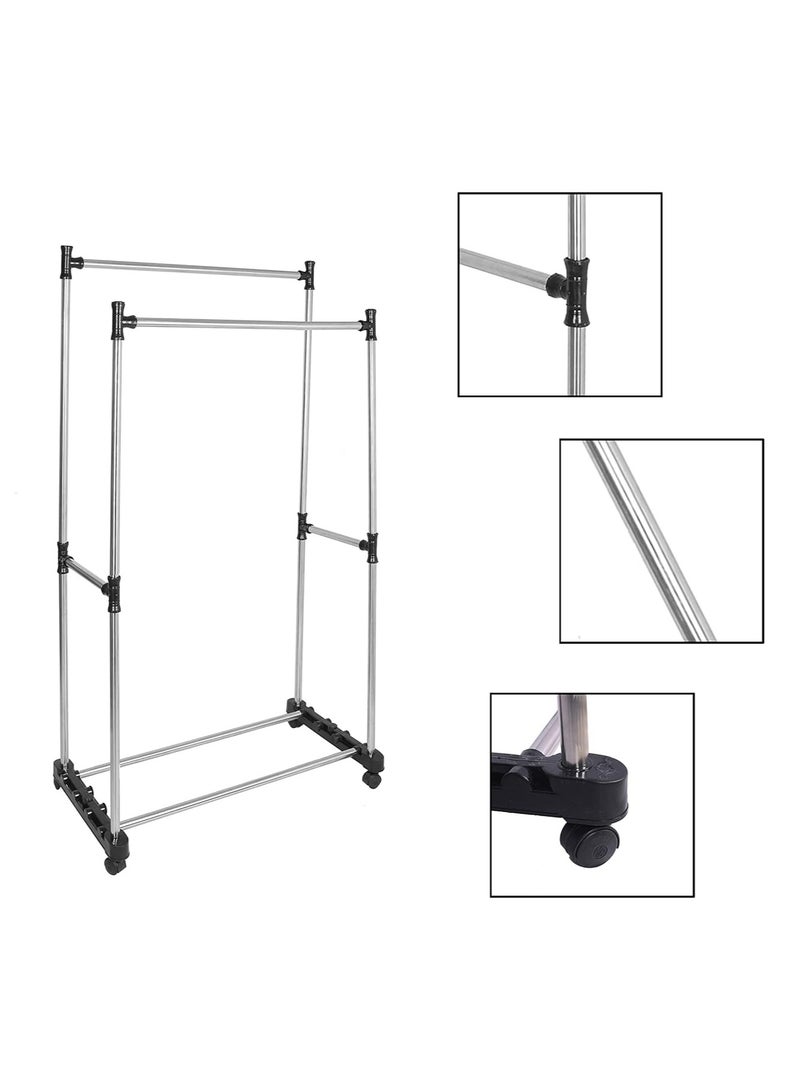 فيند رف ملابس تلسكوبي من الفولاذ المقاوم للصدأ قابل للتعديل بعمود مزدوج - Image 4