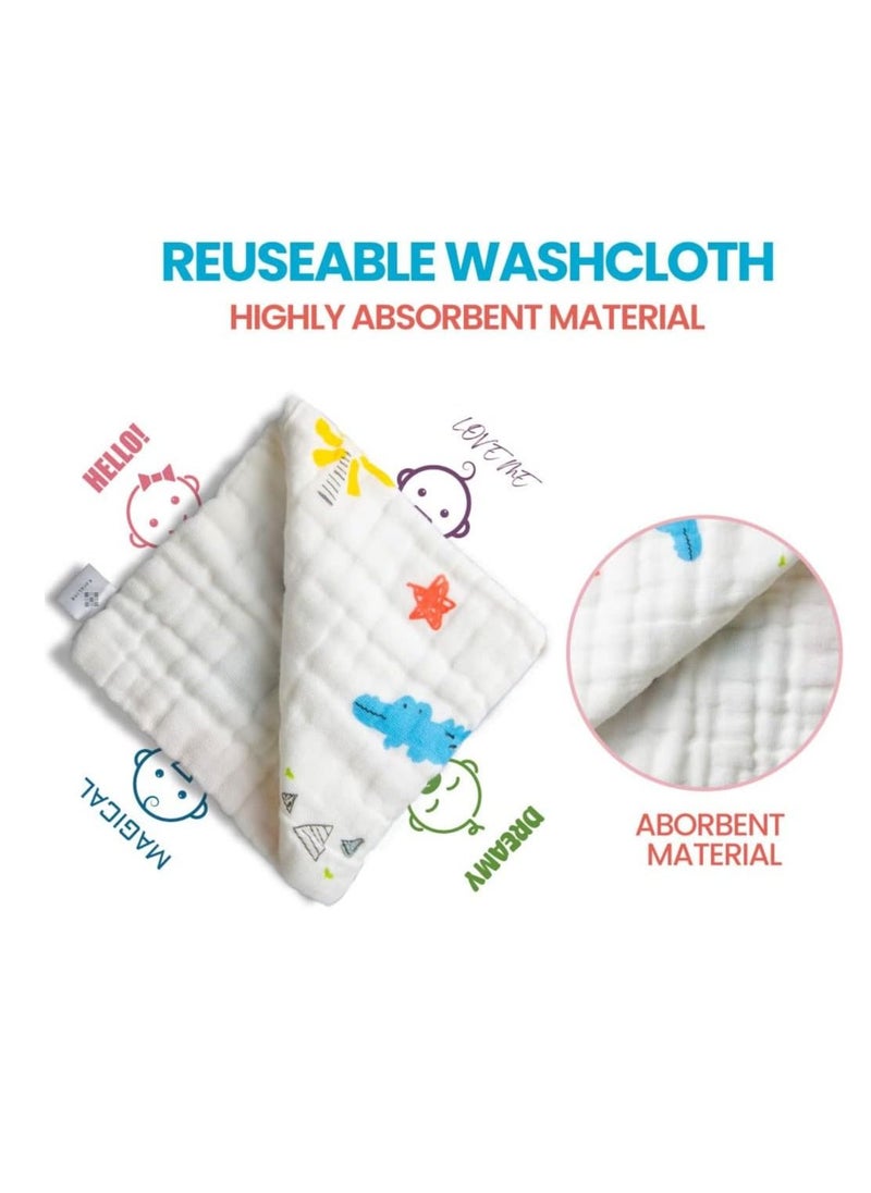 100% Cotton Natural Baby Face Towels, 5 Pack, Reusable Extra Soft Newborn Baby Wipes