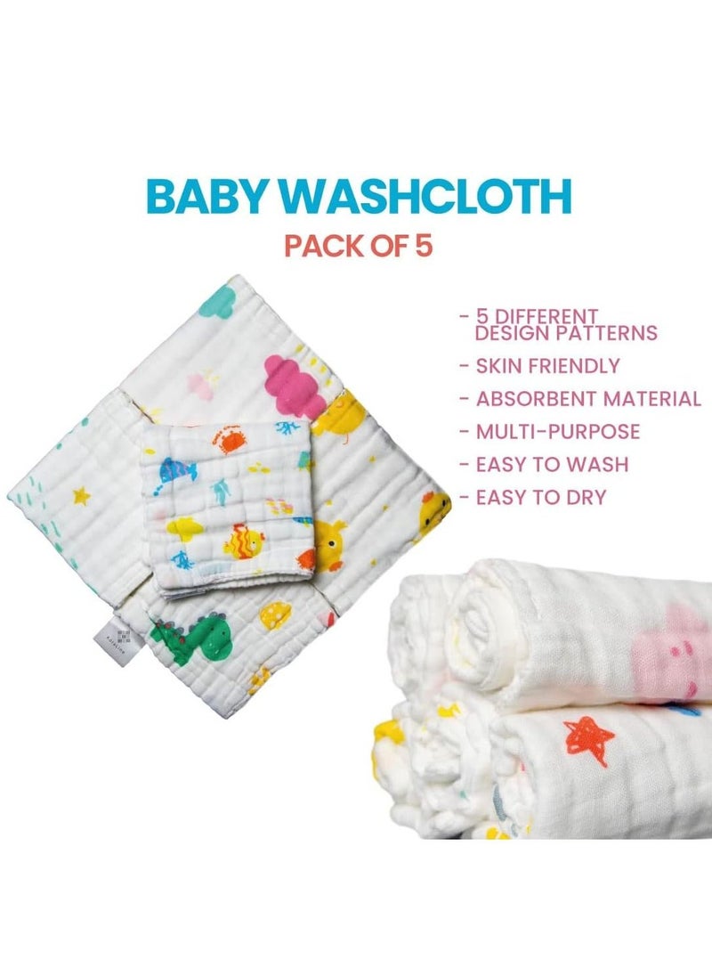 100% Cotton Natural Baby Face Towels, 5 Pack, Reusable Extra Soft Newborn Baby Wipes