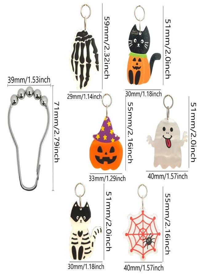 Halloween Shower Curtain Hooks for Halloween Bathroom Decor - Rustproof Stainless Steel Shower Curtain Rings Hangers Set of 12, Spider Webs Witch Hat Pumpkin Black Cute Cat Bathroom Accessories Set - Image 2