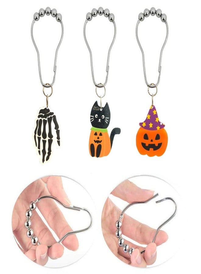 Halloween Shower Curtain Hooks for Halloween Bathroom Decor - Rustproof Stainless Steel Shower Curtain Rings Hangers Set of 12, Spider Webs Witch Hat Pumpkin Black Cute Cat Bathroom Accessories Set - Image 3