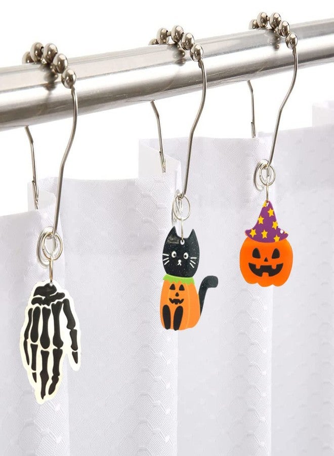 Halloween Shower Curtain Hooks for Halloween Bathroom Decor - Rustproof Stainless Steel Shower Curtain Rings Hangers Set of 12, Spider Webs Witch Hat Pumpkin Black Cute Cat Bathroom Accessories Set - Image 4