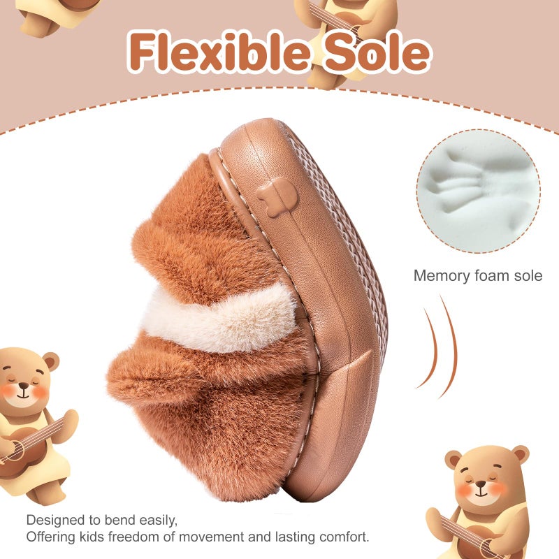 Drecage Toddler Kids Slippers Girls Boys House Shoes Winter Slippers Plush Warm Soft with Cute Cartoon Design Indoor Shoes 316 Brown Bear 8-8.5 Toddler - Image 4