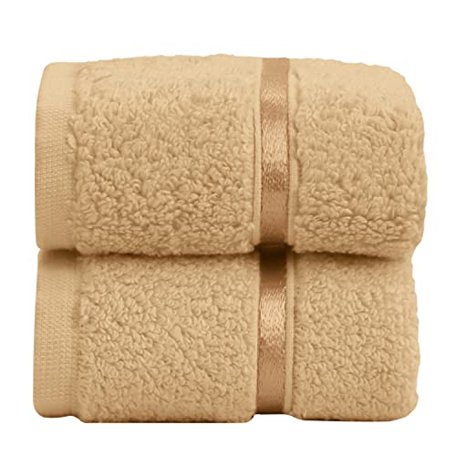 Spread Spain 100% Cotton Face Towel, Roman Face Towel Set of 2, 600 GSM, Super Absorbent, Soft & Quick Dry Towels for Gym, Sports, Travel, Suitable for Acne Prone Skin (30x30cm, Gold) - Image 1