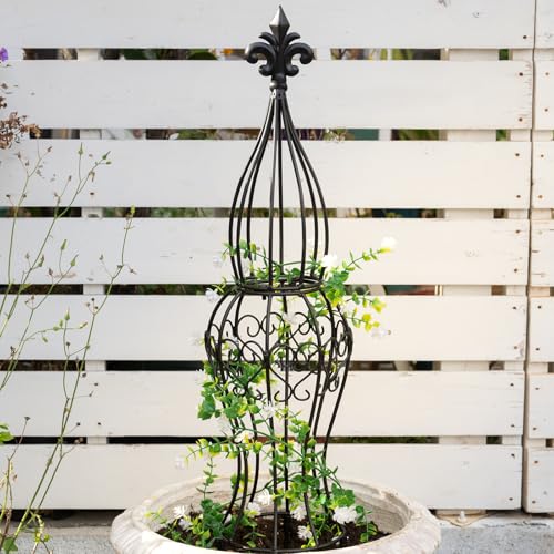 GOOOXIM Obelisk Metal Garden Trellis for Climbing Plants 295 in by 63 in Durable Iron Structure Easy Assembly Perfect for Potted Vines Roses Modern Vertical Gardening Support - Image 1