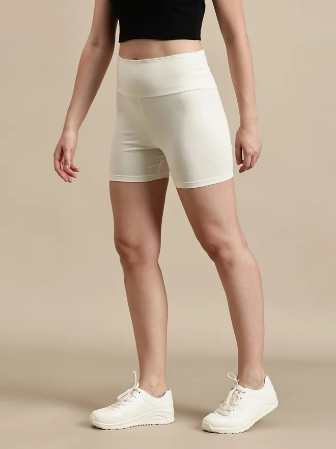 Ecolore Off White Plain Wide Elastic Waistband Shorts