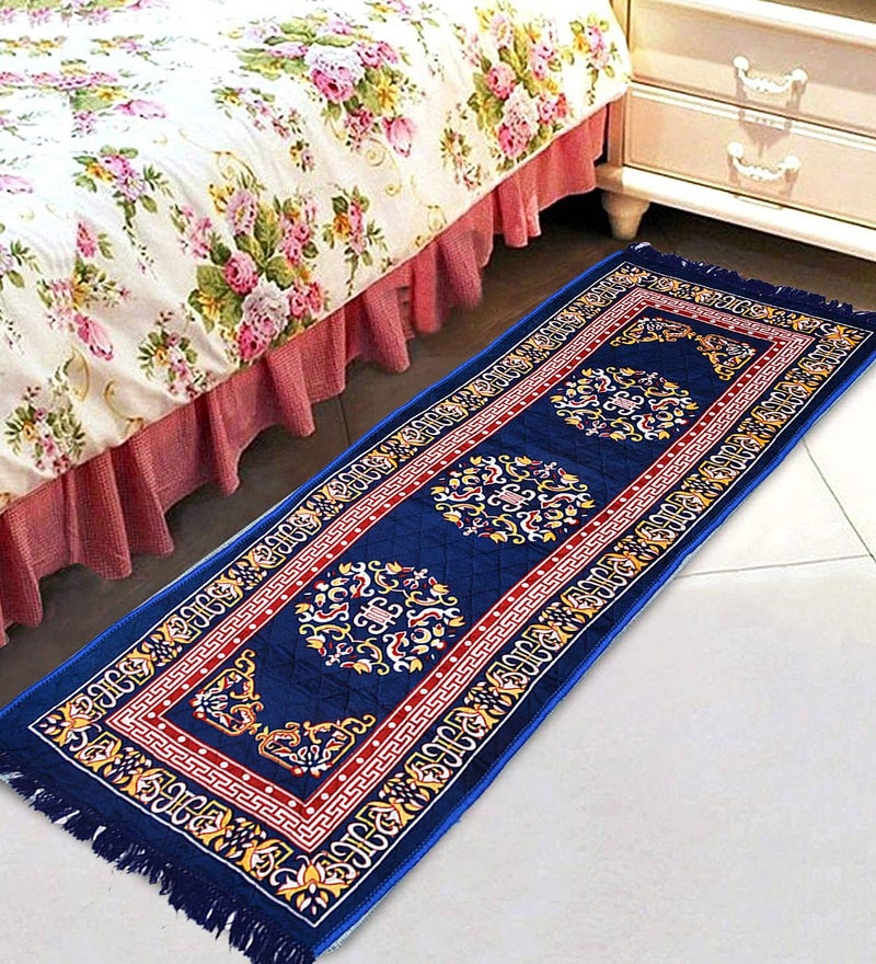 RUSTIC LINEN Velvet Pooja Asan Mat Size 24 x 72Inches 60X182CM 2X6Feet Bed Side RunnerFloor Mat Floor Rug Pack of 1 Velvet Asan - Image 1