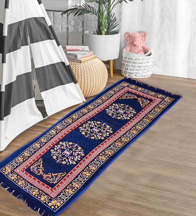 RUSTIC LINEN Velvet Pooja Asan Mat Size 24 x 72Inches 60X182CM 2X6Feet Bed Side RunnerFloor Mat Floor Rug Pack of 1 Velvet Asan - Image 3