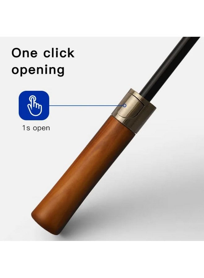 STAR WORK Large Windproof Golf Umbrella with Wooden Handle - Auto Open Close, Folding Travel Umbrella with UV Protection, Fiberglass Ribs, Double Canopy - For Men & Women (BLUE) - Image 2