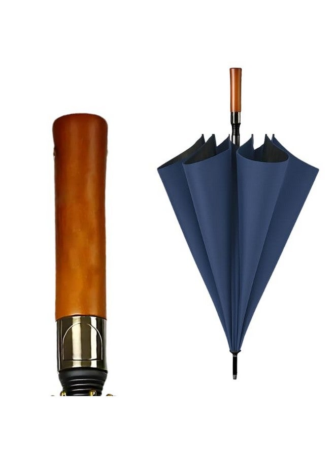 STAR WORK Large Windproof Golf Umbrella with Wooden Handle - Auto Open Close, Folding Travel Umbrella with UV Protection, Fiberglass Ribs, Double Canopy - For Men & Women (BLUE) - Image 1