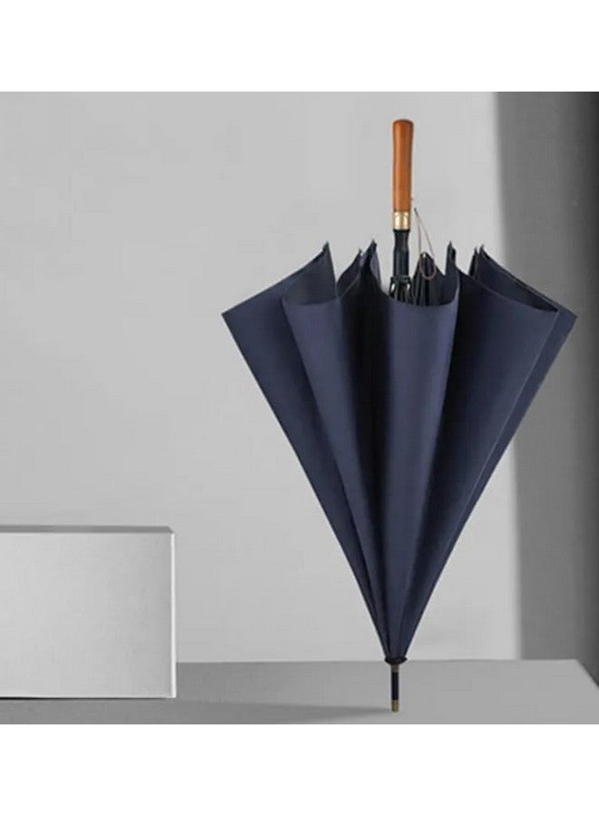 STAR WORK Large Windproof Golf Umbrella with Wooden Handle - Auto Open Close, Folding Travel Umbrella with UV Protection, Fiberglass Ribs, Double Canopy - For Men & Women (BLUE) - Image 3