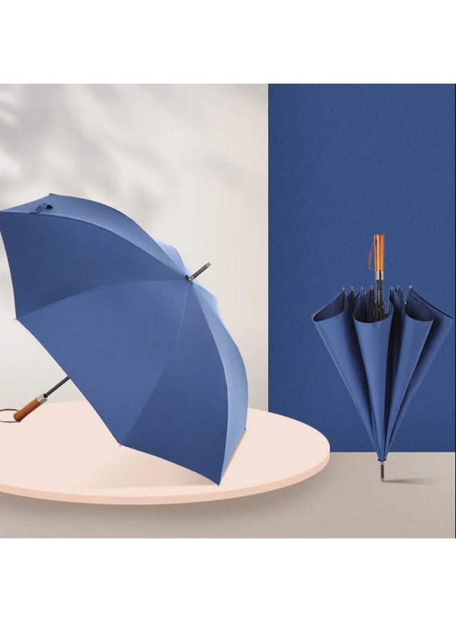 STAR WORK Large Windproof Golf Umbrella with Wooden Handle - Auto Open Close, Folding Travel Umbrella with UV Protection, Fiberglass Ribs, Double Canopy - For Men & Women (BLUE) - Image 4