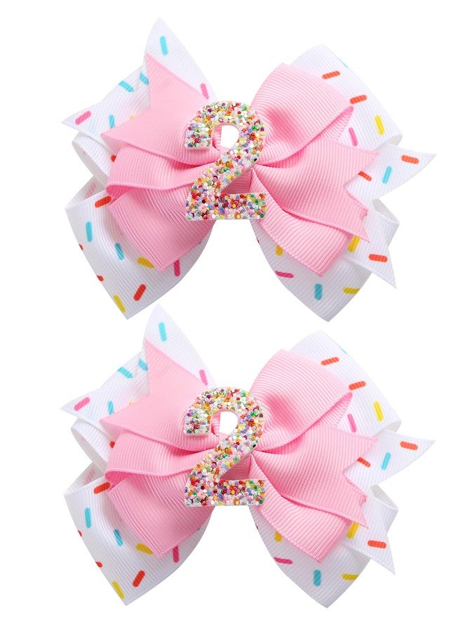 Fancheer 2Pcs Birthday Hair Bow for Baby Girls 2 3 4 5 6 7 Years Sprinkle Decorations Confetti Ice Cream Party Pink Pigtail Hair Accessories for Two 2nd Second Birthday - Image 1
