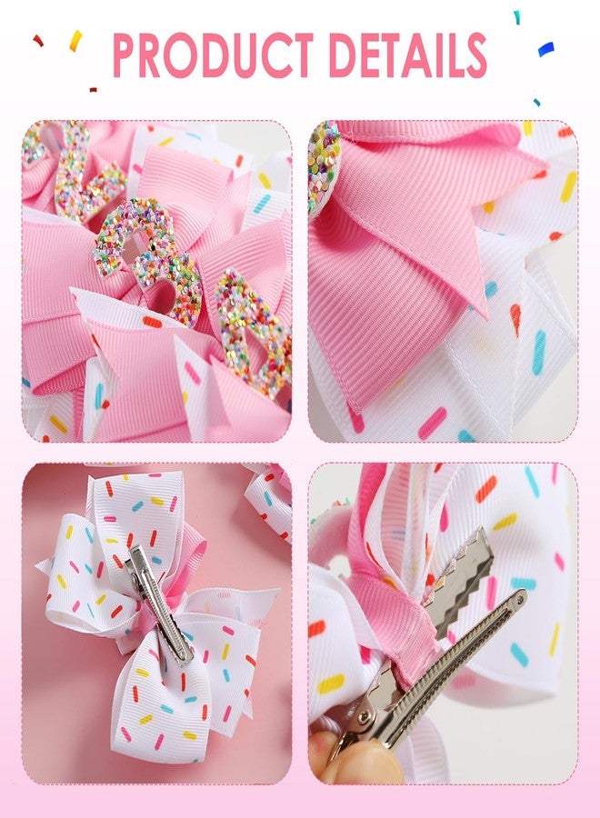 Fancheer 2Pcs Birthday Hair Bow for Baby Girls 2 3 4 5 6 7 Years Sprinkle Decorations Confetti Ice Cream Party Pink Pigtail Hair Accessories for Two 2nd Second Birthday - Image 3