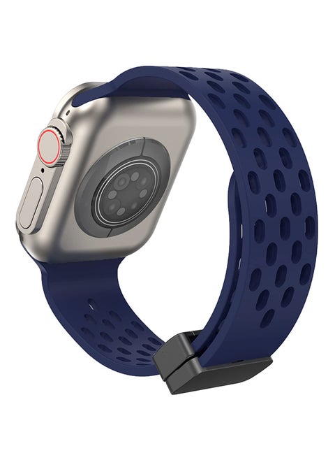 Magnetic Buckle Silicone Band For Apple Watch Series 10 | Ultra 2 | 8 Ultra | 9 | 8 | 7 | 6 49/46/45/44/42mm Soft Silicone Sport Wristband - Dark Blue