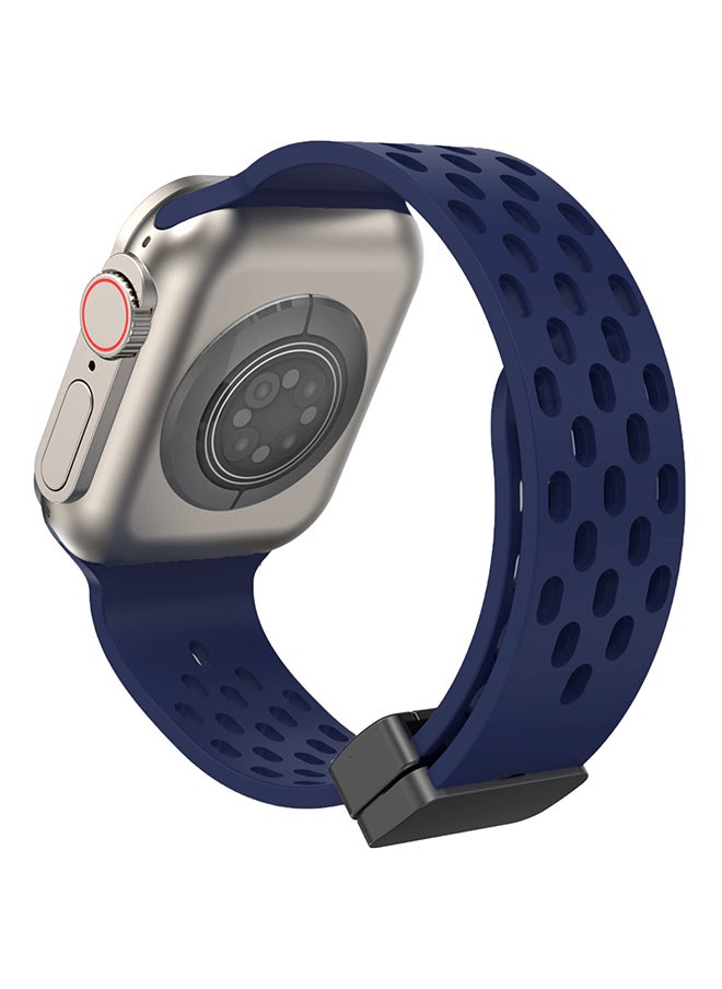 Magnetic Buckle Silicone Band For Apple Watch Series 10 | Ultra 2 | 8 Ultra | 9 | 8 | 7 | 6 49/46/45/44/42mm Soft Silicone Sport Wristband - Dark Blue