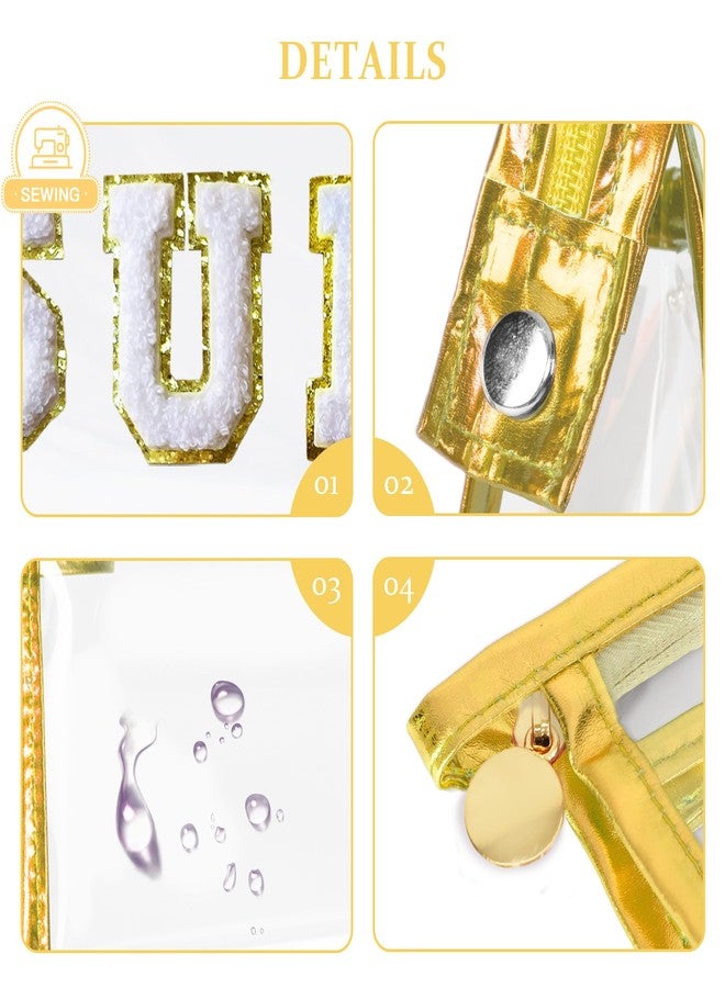 COSHAYSOO Clear Makeup Bag Sunscreen Zipper Pouch Women Fashion Beach Vacation Essentials Travel Summer Pool Stuff for Teenager Girls Preppy Gifts with Trendy Cute Chenille Letter Golden SUN - Image 3