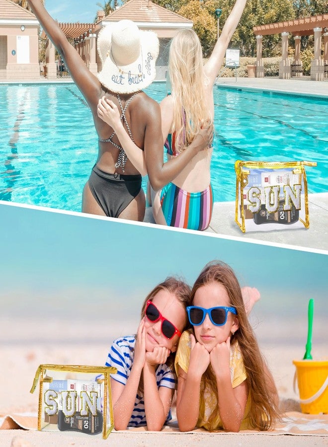 COSHAYSOO Clear Makeup Bag Sunscreen Zipper Pouch Women Fashion Beach Vacation Essentials Travel Summer Pool Stuff for Teenager Girls Preppy Gifts with Trendy Cute Chenille Letter Golden SUN - Image 5