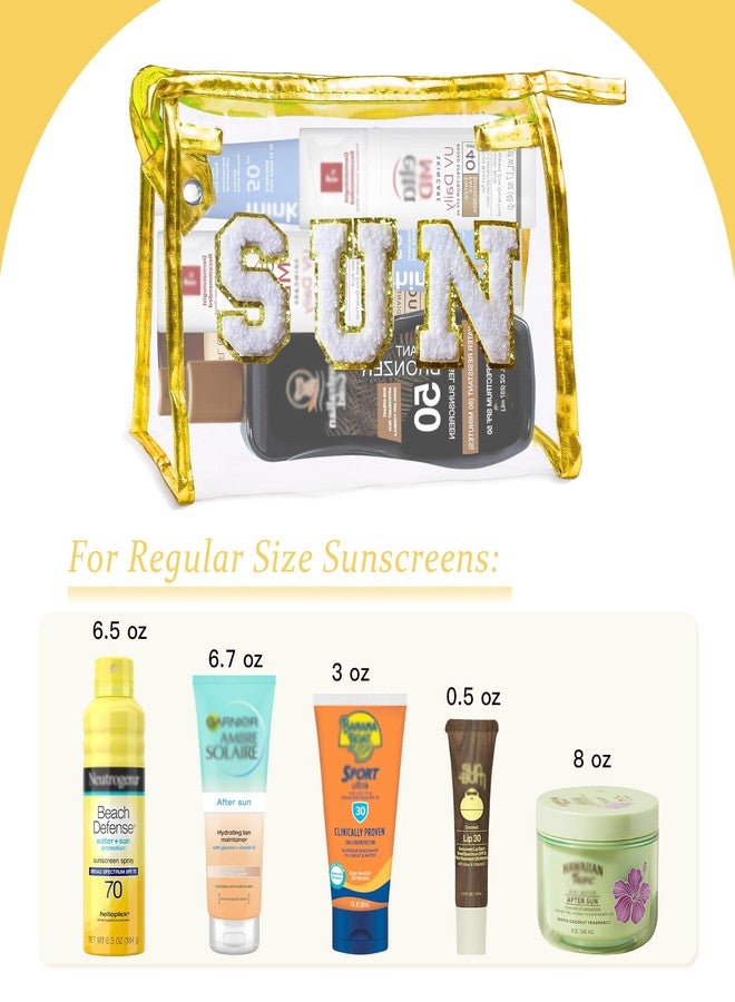 COSHAYSOO Clear Makeup Bag Sunscreen Zipper Pouch Women Fashion Beach Vacation Essentials Travel Summer Pool Stuff for Teenager Girls Preppy Gifts with Trendy Cute Chenille Letter Golden SUN - Image 4