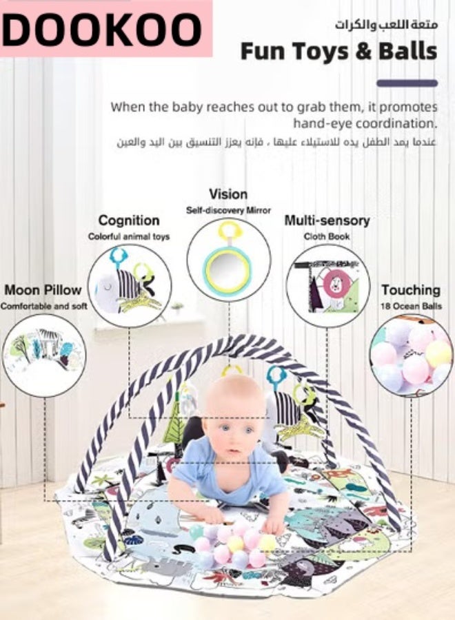 DOOKOO 5-in-1 Baby Play Gym Mat, Play Mats for Babies, Tummy Time Mat, Baby Gym Activity Play Mat, Baby Activity Center with 8 Detachable Toys, for Newborn Stage-Based Sensory and Motor Skill Development - Image 5
