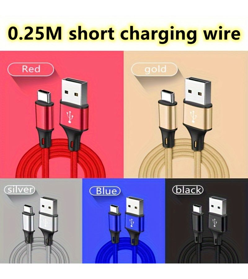 2 Black USB A to C Fast Charging Data Cables 9.84 Inch 3A Quick Charge - Image 2