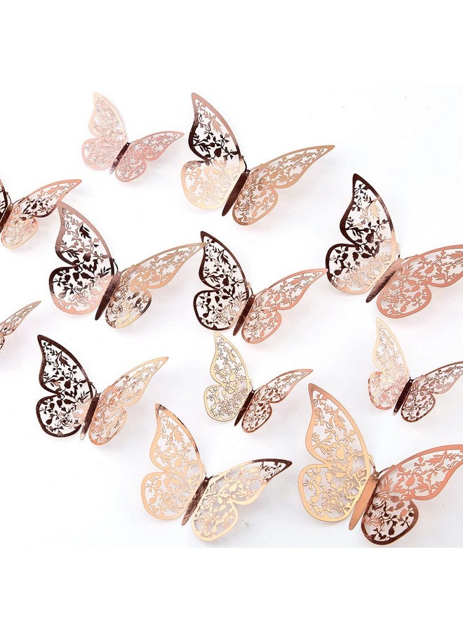 AIEX Pack of 72 3D Butterfly Stickers 3 Sizes Wall Stickers Room Wall Decoration for Bedroom Party Wedding (Rose Gold) - Image 1