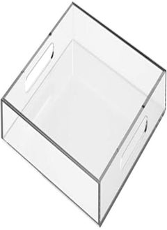 NIUBEE Clear Serving Tray 12x12 Inches -Spill Proof- Acrylic Decorative Tray Organiser for Ottoman Coffee Table Countertop with Handles