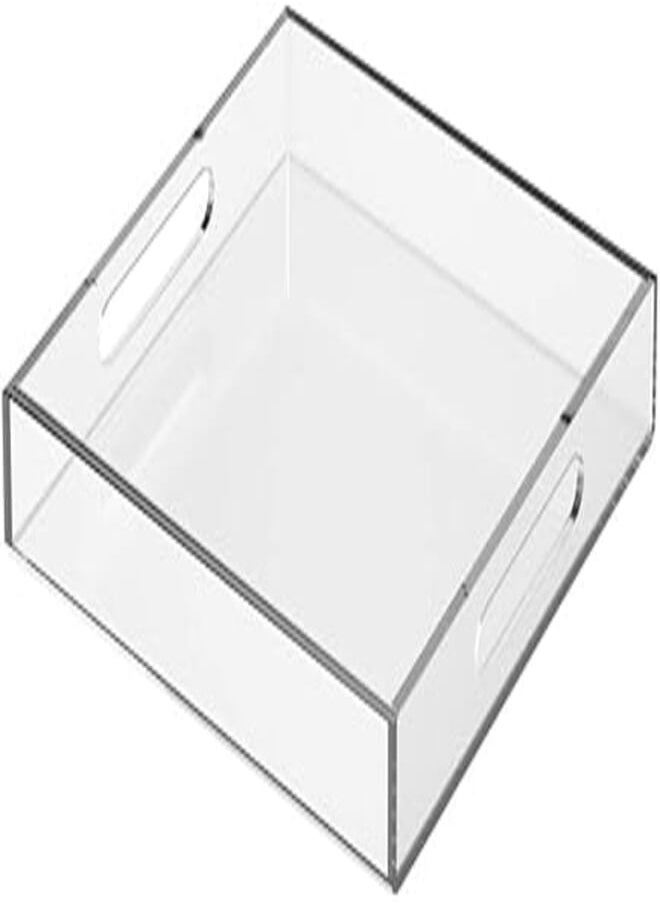 NIUBEE - NIUBEE Clear Serving Tray 12x12 Inches -Spill Proof- Acrylic Decorative Tray Organiser for Ottoman Coffee Table Countertop with Handles - Image 1