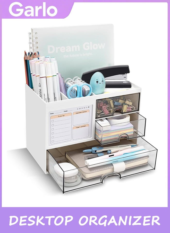 Garlo Desk Organizer with 3 Drawer, Multi-Functional Pencil Pen Holder for Desk, Desk Organizers and Storage with 5 Compartments, Desktop Organizer for Office Home Art Supplies and Cosmetic - Image 1