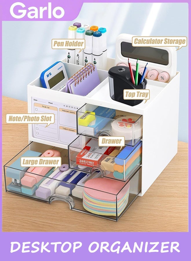 Garlo Desk Organizer with 3 Drawer, Multi-Functional Pencil Pen Holder for Desk, Desk Organizers and Storage with 5 Compartments, Desktop Organizer for Office Home Art Supplies and Cosmetic - Image 4