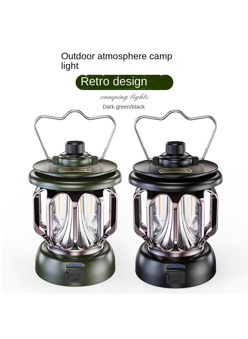 1Pcs Outdoor camping light LED retro convenient portable USB charging tent light black - Image 2