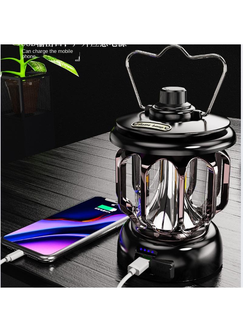 1Pcs Outdoor camping light LED retro convenient portable USB charging tent light black - Image 3