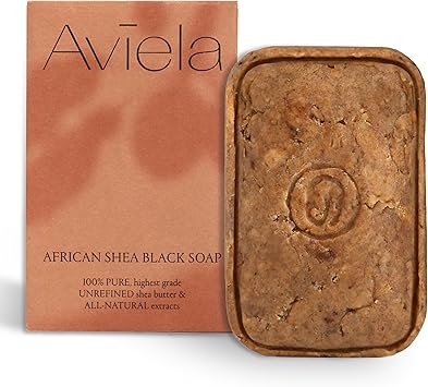 Aviela African Black Soap Bar Contains Shea Butter Clears Exfoliates Skin Vegan Cruelty Free 100 Natural Unrefined African Shea Butter Face Body Soap 120g - Image 1