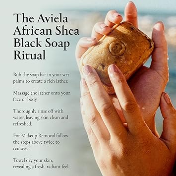 Aviela African Black Soap Bar Contains Shea Butter Clears Exfoliates Skin Vegan Cruelty Free 100 Natural Unrefined African Shea Butter Face Body Soap 120g - Image 3
