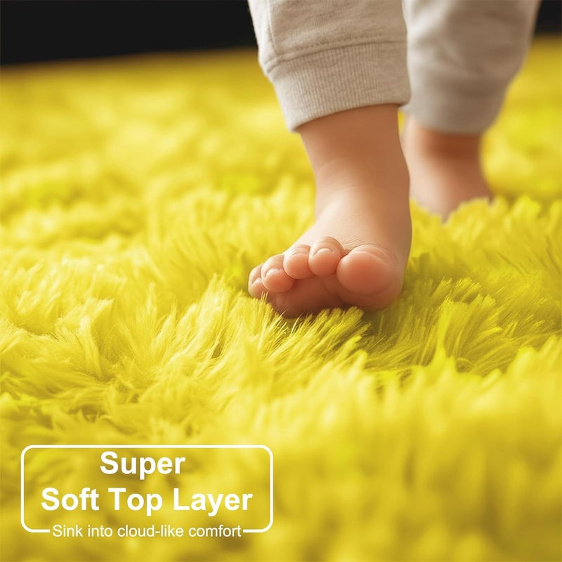 Amdrebio Yellow Circle Round Rug 6Ft for Living Room Bedroom, Fluffy Fuzzy Shag Furry Area Rugs for Baby Kids Room Decor Aesthetic, Cute Plush Kawaii Carpet for Classroom Nursery Teen Girls Boys - Image 4