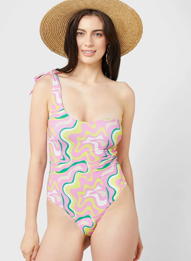 VERO MODA One Shoulder Printed Swimsuit
