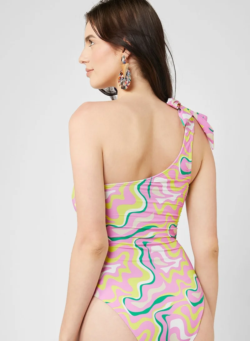 VERO MODA One Shoulder Printed Swimsuit