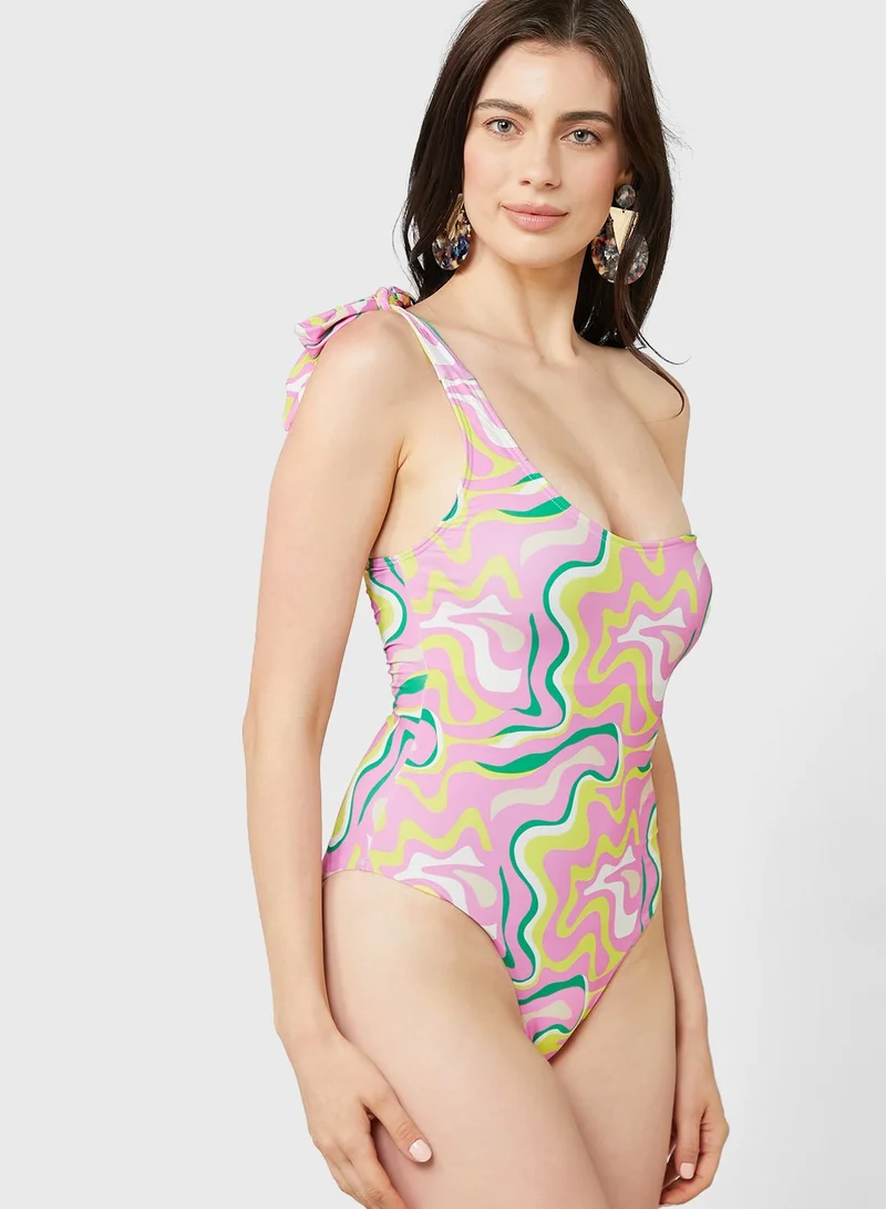 VERO MODA One Shoulder Printed Swimsuit